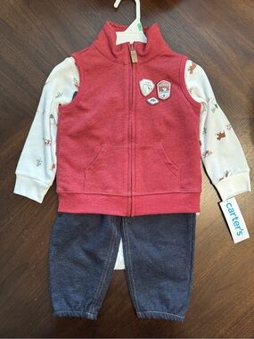 Carter's Red Zip-Up Vest, Long Sleeve Bodysuit, and Pants